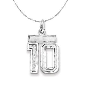 Silver, Varsity Collection, Small D/C Number 10 Necklace - 20 In